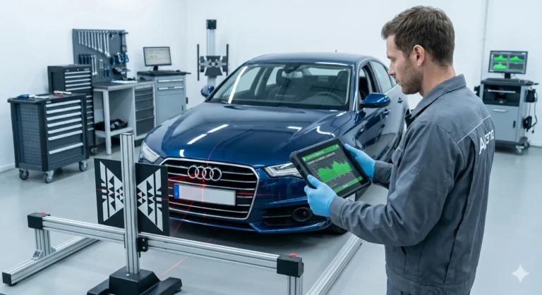 Diagnostic equipment calibrating a vehicle's safety sensors